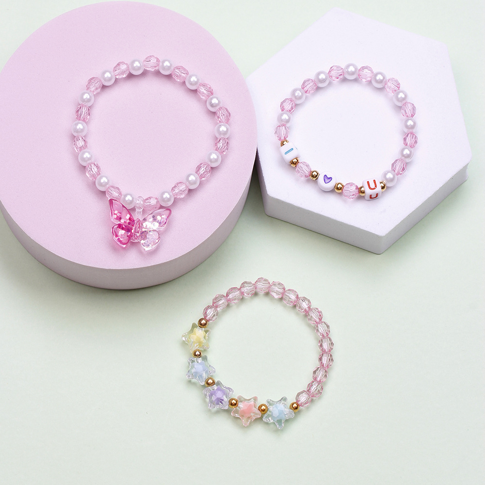 Simple Style Heart Shape Flower Plastic Beaded Girl's Bracelets display picture 42