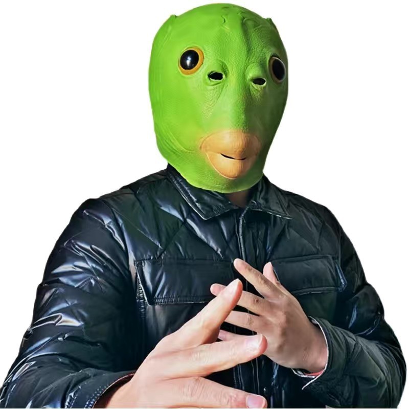 Máscara de monstruo de cabeza de pez verde, juguete divertido, máscara facial completa, accesorio de cabeza de pez verde para bromas
