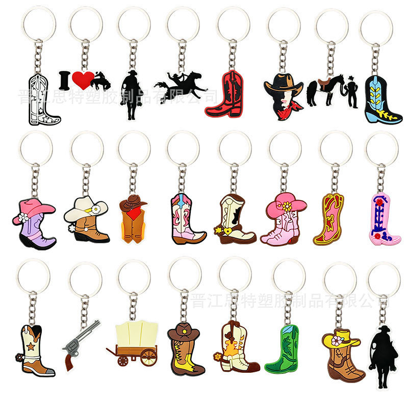 Creative Cowboy Boots Western Cowboy Theme Keychain Pvc Soft Rubber Car Key Pendant Backpack Pendant