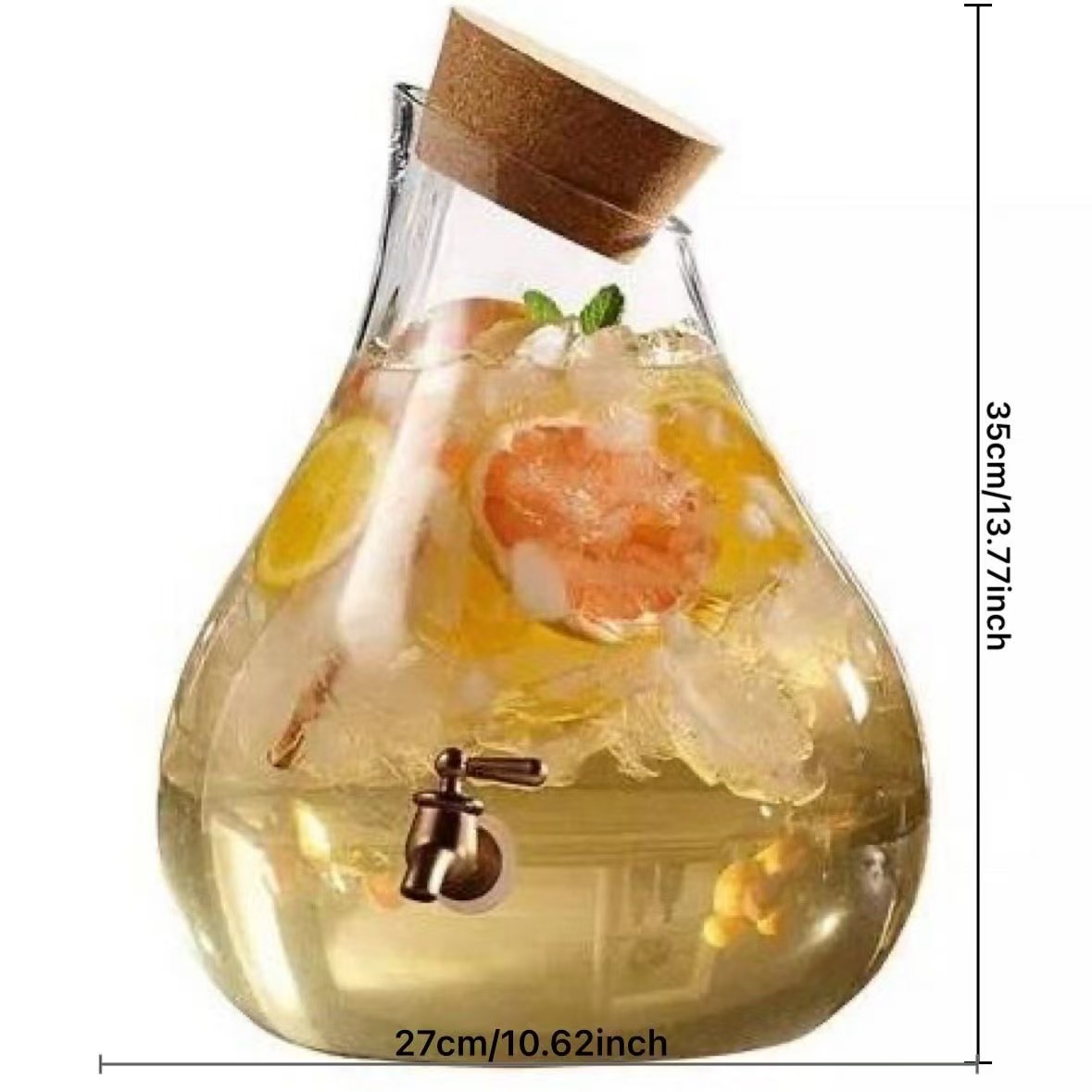 Jugo de gran capacidad con tapones de madera con grifo vidrio transparente frasco de vino 8L botella de agua fría roja de red fría fría frasco de bebidas comerciales