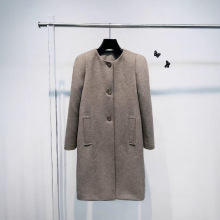 25欧美秋冬走秀新款羊毛呢大衣修身显瘦高级感纯色长款毛呢外套女