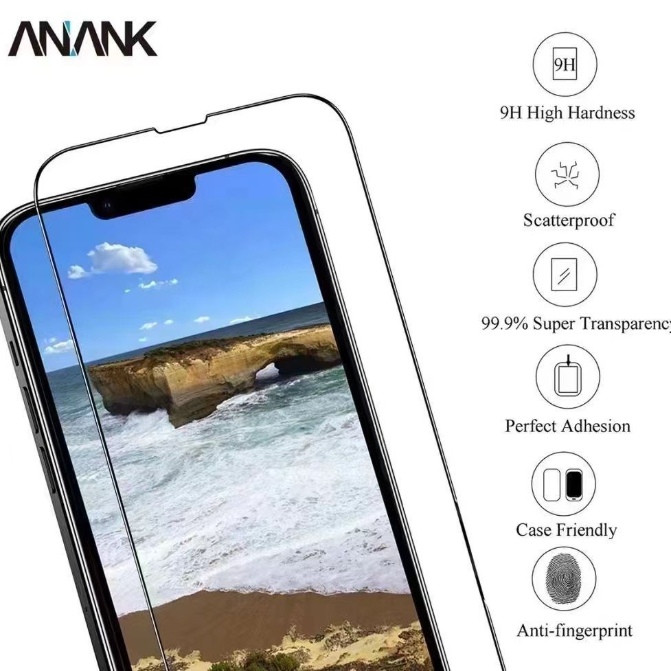 ANANK marca iPhone15Pro pantalla de seda dos fuerte película templada galvanoplastia capa oleófoba 15PROMAX etiqueta protectora