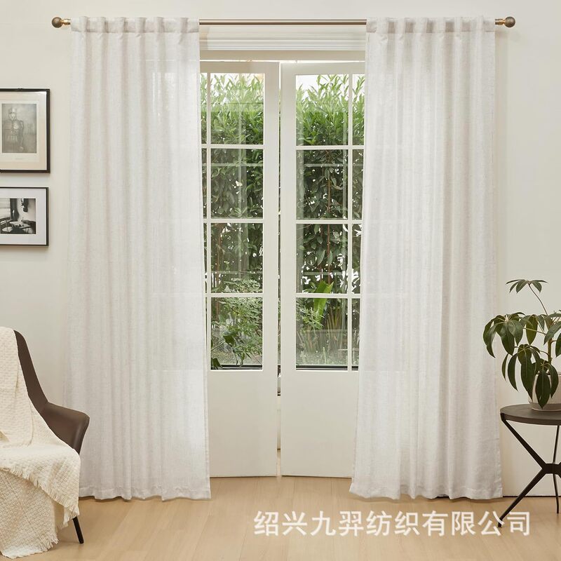 New Natural Translucent Linen Curtains, Country Farmhouse Bohemian Style Rod-Mounted Back-Hanging Curtains