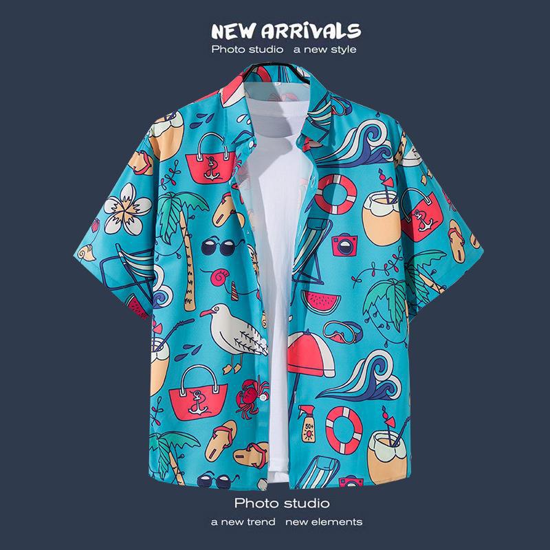 Camisas de manga corta estilo Hong Kong para hombres y mujeres, camisas florales de manga tres cuartos holgadas y delgadas de verano para playa hawaiana