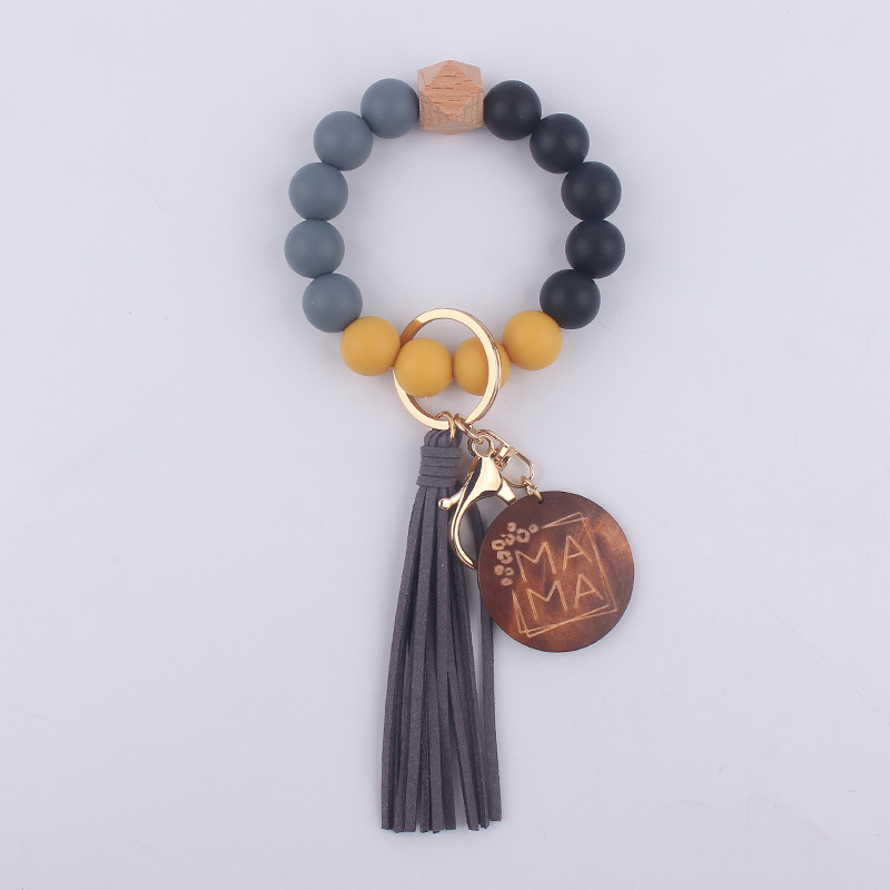 Women's Gender Retro Letter Silica Gel Beaded Mother's Day Women's Keychain