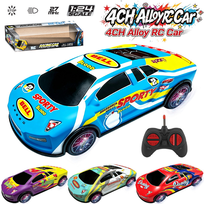 Cross-border four-way drift high-speed racing alloy sports car graffiti tin electric remote control car children's toy car model