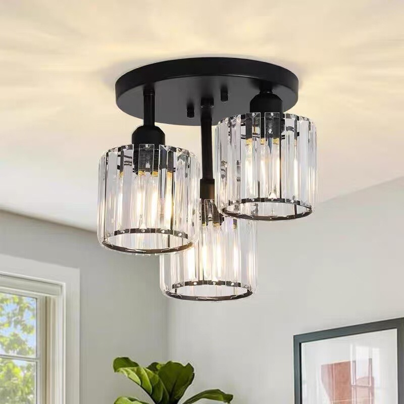 Cross-Border Modern Crystal Ceiling Light with Three Heads, Black, for Entryway, Hallway, Dining Room, Bar Counter, Bedroom, Balcony Ceiling Light Cross-Border Modern Crystal Ceiling Light with Three Heads, Black, for Entryway, Hallway, Dining Room, Bar Counter, Bedroom, Balcony Ceiling Light