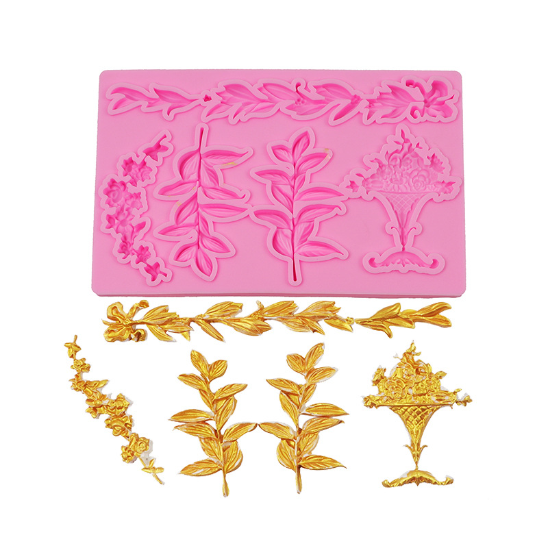 Epoxi molde flor cesta hojas Fondant chocolate molde flor cake borde decoración molde de silicona molde para hornear