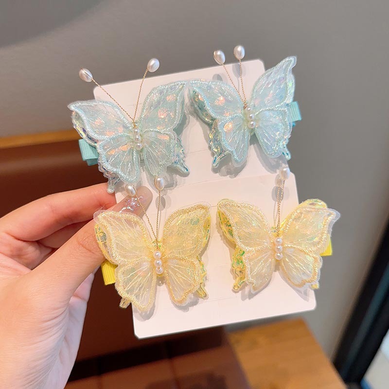 子供の超仙気刺繍の蝶のヘアピンの女の子のかわいい古風な漢服の髪飾りのカードの王女の前髪のサイドクリップ|undefined