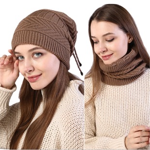 USB electric heating warm heating hat outdoor knitted hat scarf two-purpose autumn and winter hat scarf cross-border