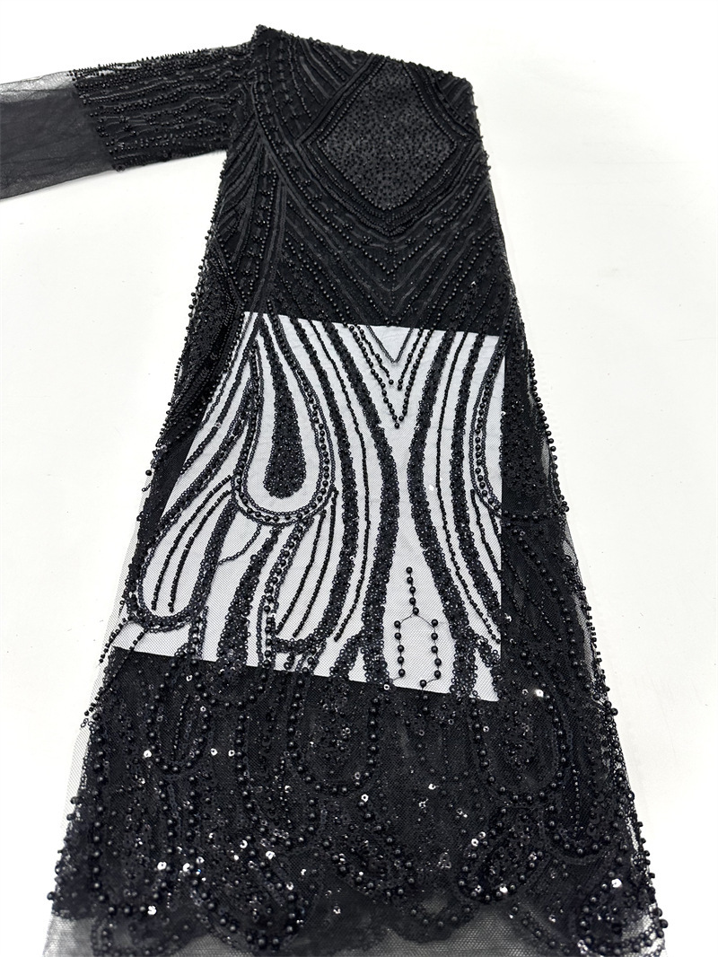 Gorgeoso hilo de malla sequinilla tubo de perlas bordado tela vestido de boda moda falda de moda tela comercio exterior spot transfronterizo