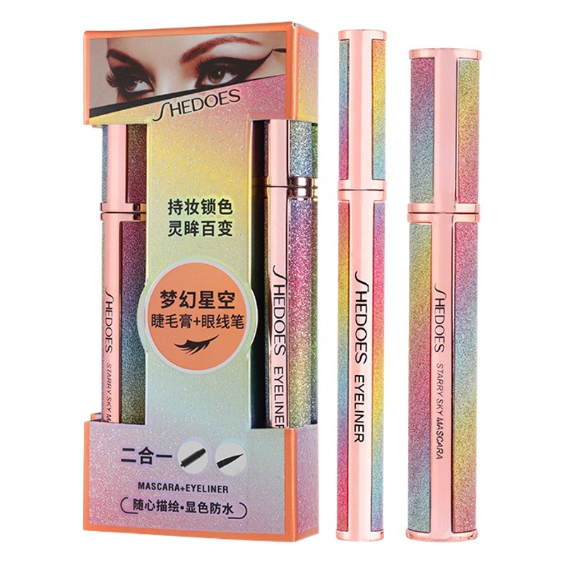 Shedoes Douyin Live Starry Sky 4D rímel Eyeliner Set Impermeable, grueso, rizado, sin manchas, secado rápido