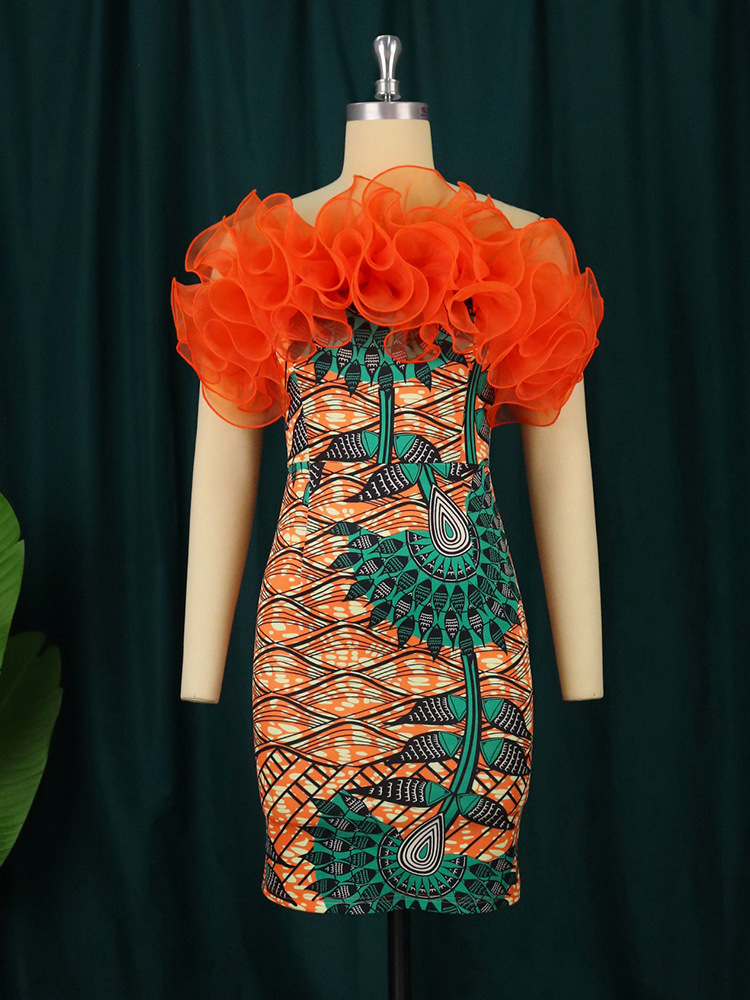 Women's One Shoulder Mesh Splicing Slip Dress For Plus Size Banquet_voghion.com