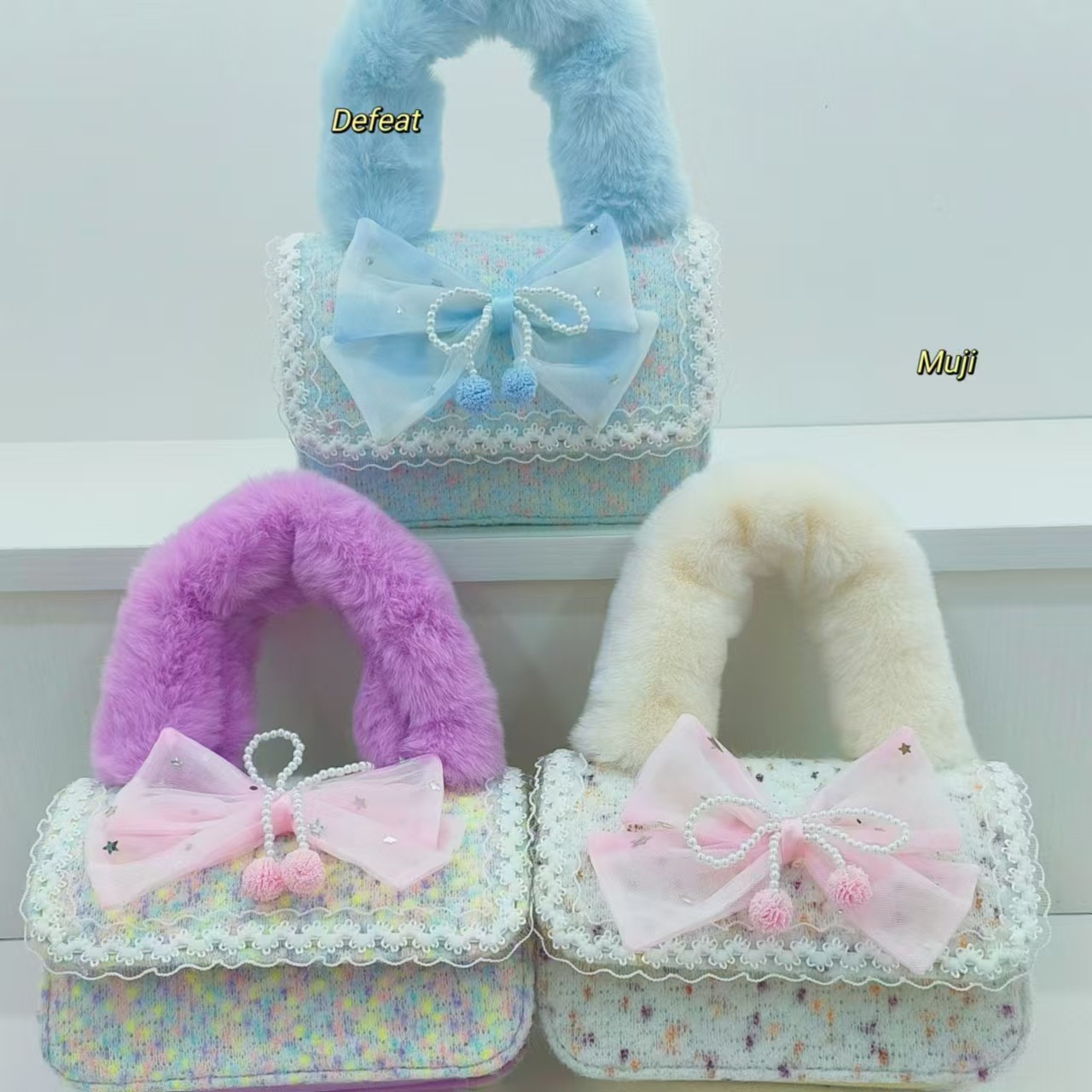 Bolso de peluche de arco, bolso de princesa, bolso de hombro, bolso de mochila, bolso de cambio, bolso de accesorios lindos.