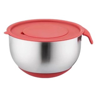 Kitchen Household Stainless Steel Egg Basin Silicone Bottom Handle Salad Basin with Lid Salad Basin Baking Mixing Multifunctional