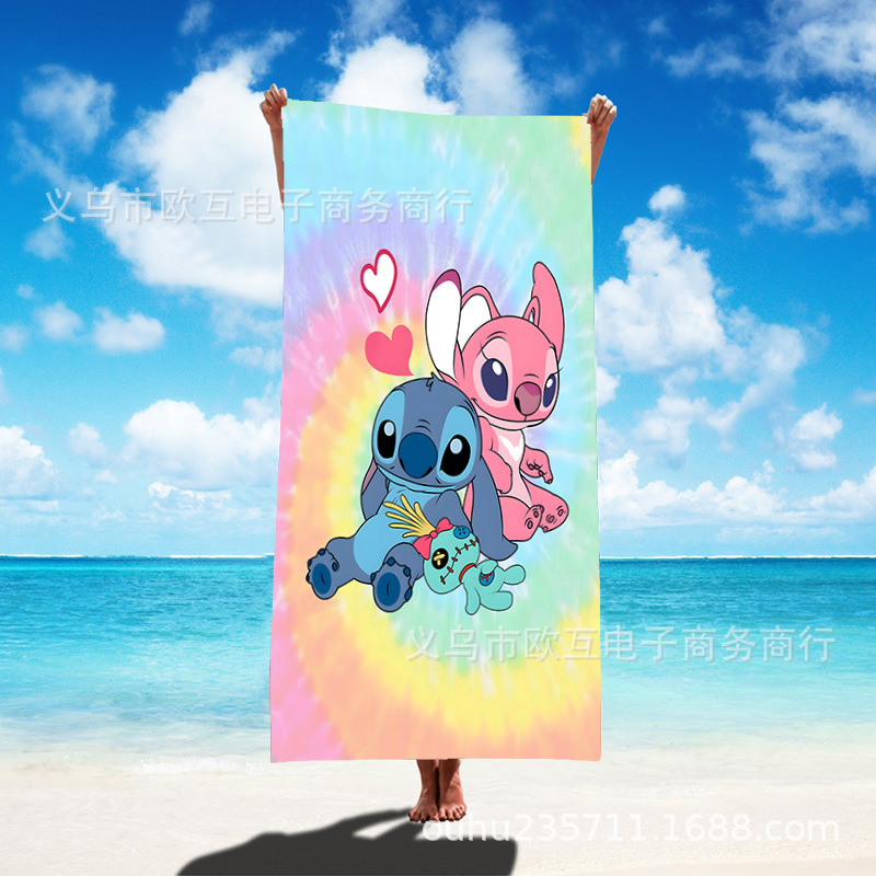 TEMU nueva toalla de playa estampada Stitch de gran tamaño toalla de baño para niños toalla de baño toalla de microfibra