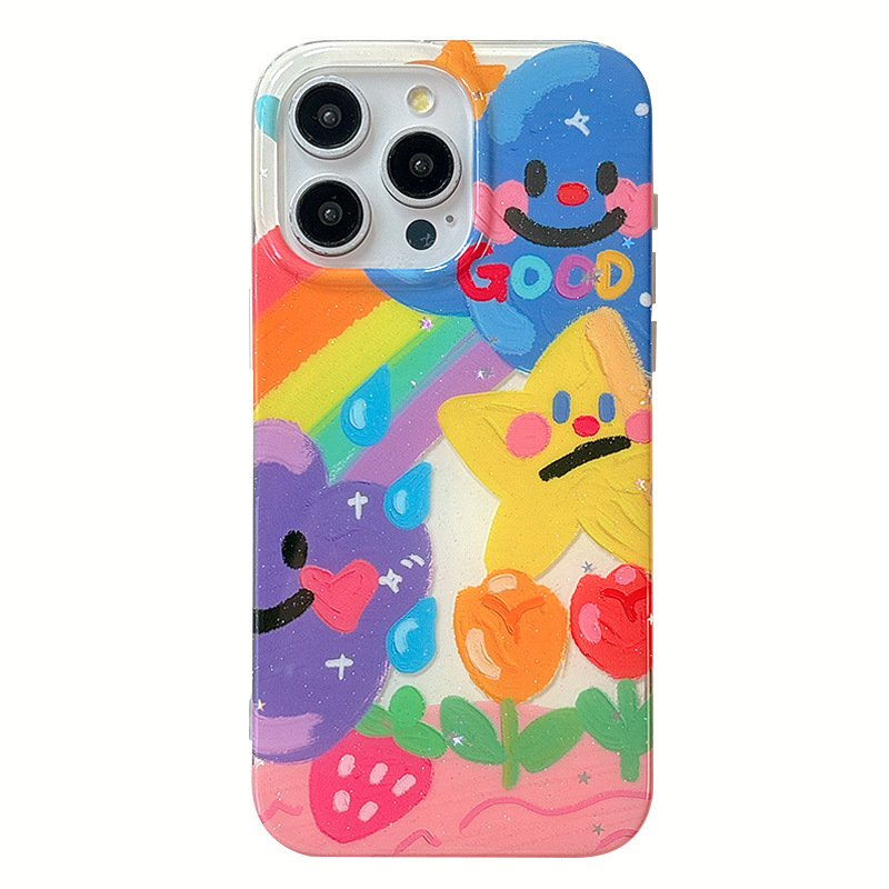 Personalidad Rainbow Star Graffiti Adecuado para Apple 16ProMax Funda para teléfono móvil 15Pro Pareja 14/13 Cadena 15Pm