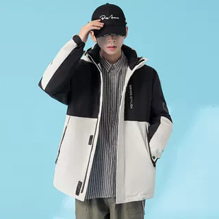2022冬新款男士连帽短款羽绒服欧美刺绣烫钻羽绒服外套