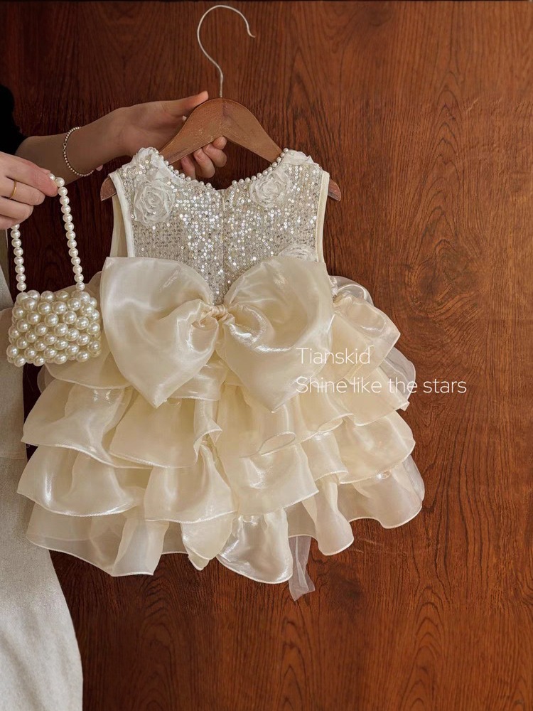 2026 vestido de princesa de niña nuevo vestido de verano niño vestido de industria pesada vestido de cumpleaños bebé vestido vestido de aniversario