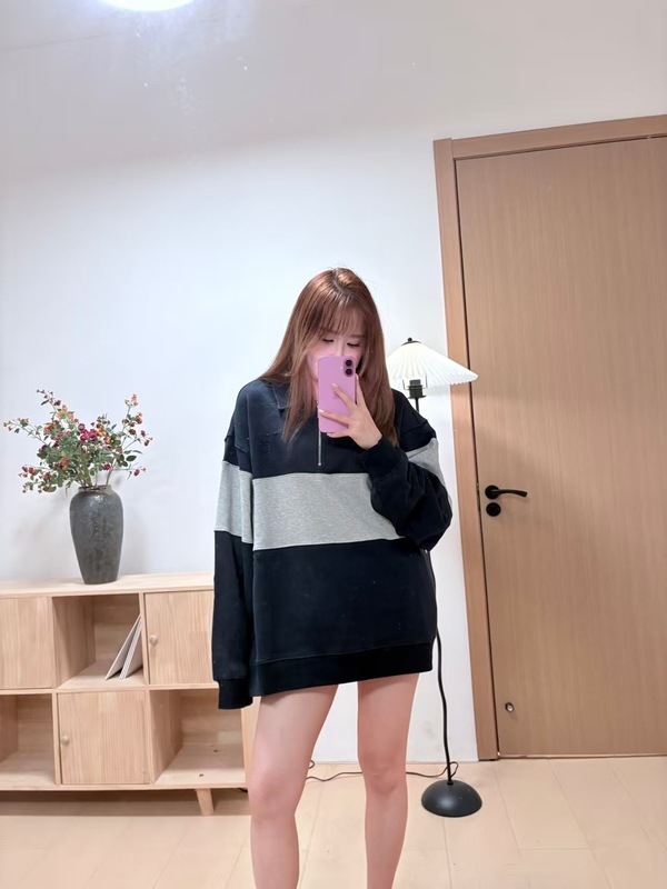 MM家秋冬贴布刺绣拼接撞色廓形半拉链卫衣男女同款polo宽松上衣潮|undefined