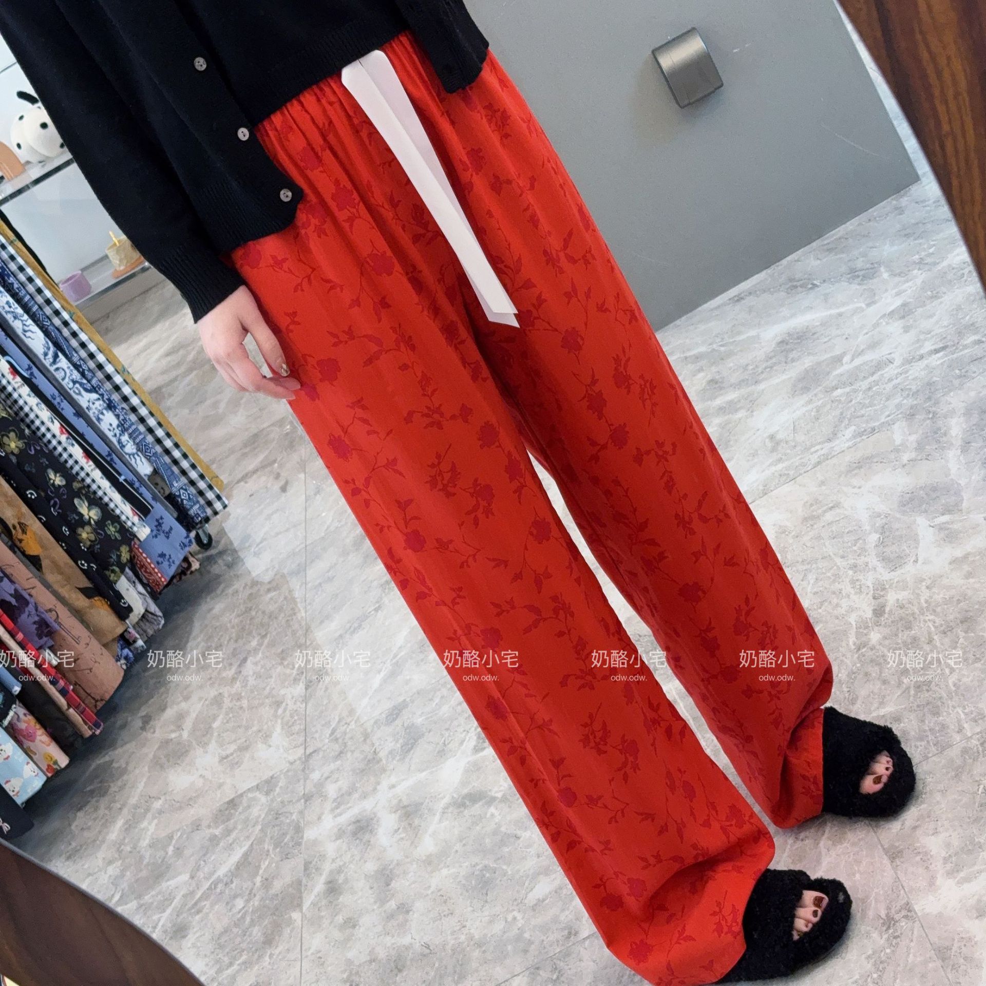 [Spot Clear] Nuevos pantalones anchos chinos de seda de algodón, pantalones de pijama perezosos de cintura alta rectos sueltos de primavera y verano para mujer