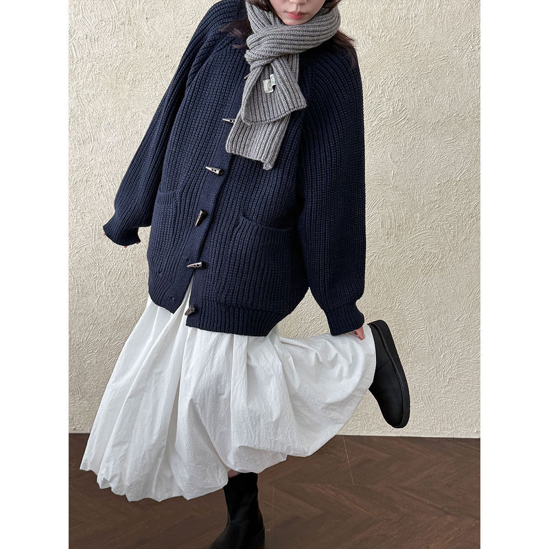 Ns French Retro Thick Knitted Lazy Style Sweater Jacket for Women 2025 Autumn and Winter New Horn Button Cardigan Ss880