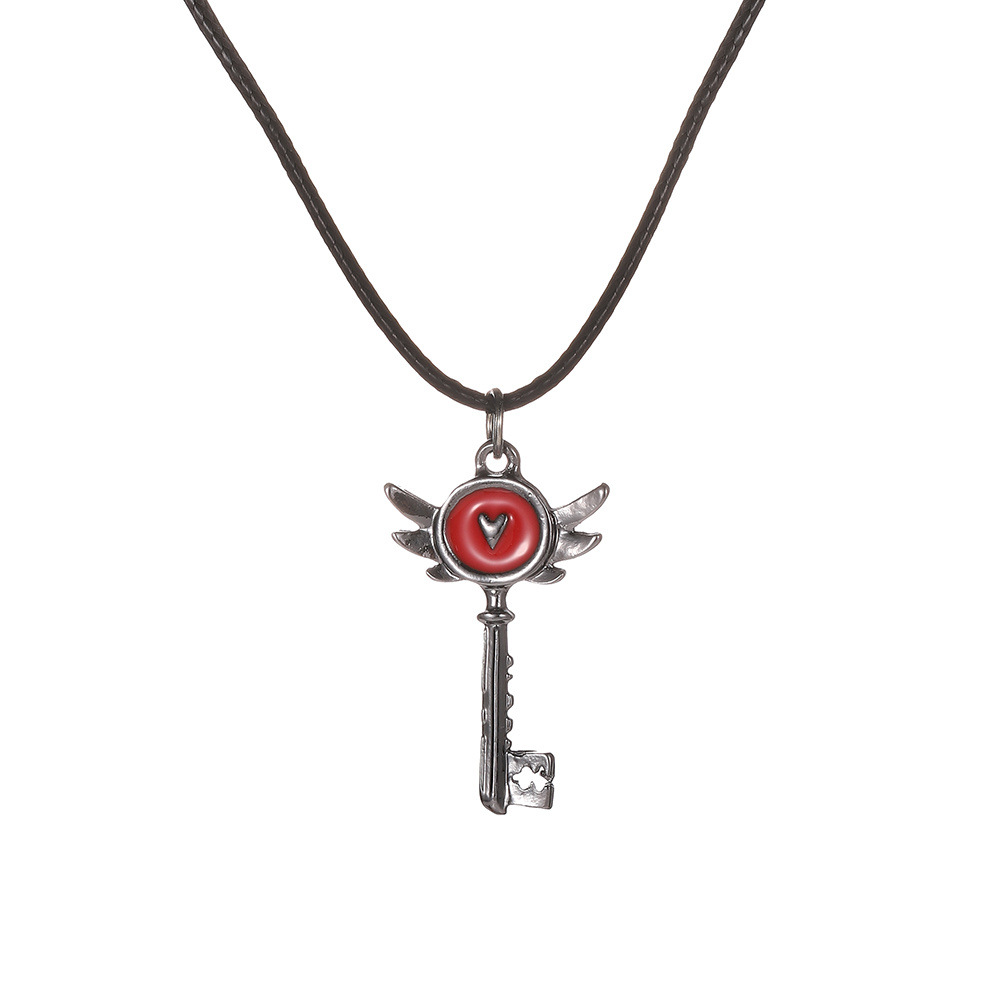 Anime Peripheral Hell Inn Wings Heart Key Necklace Keekee Incarnation Key Cartoon Metal Pendant