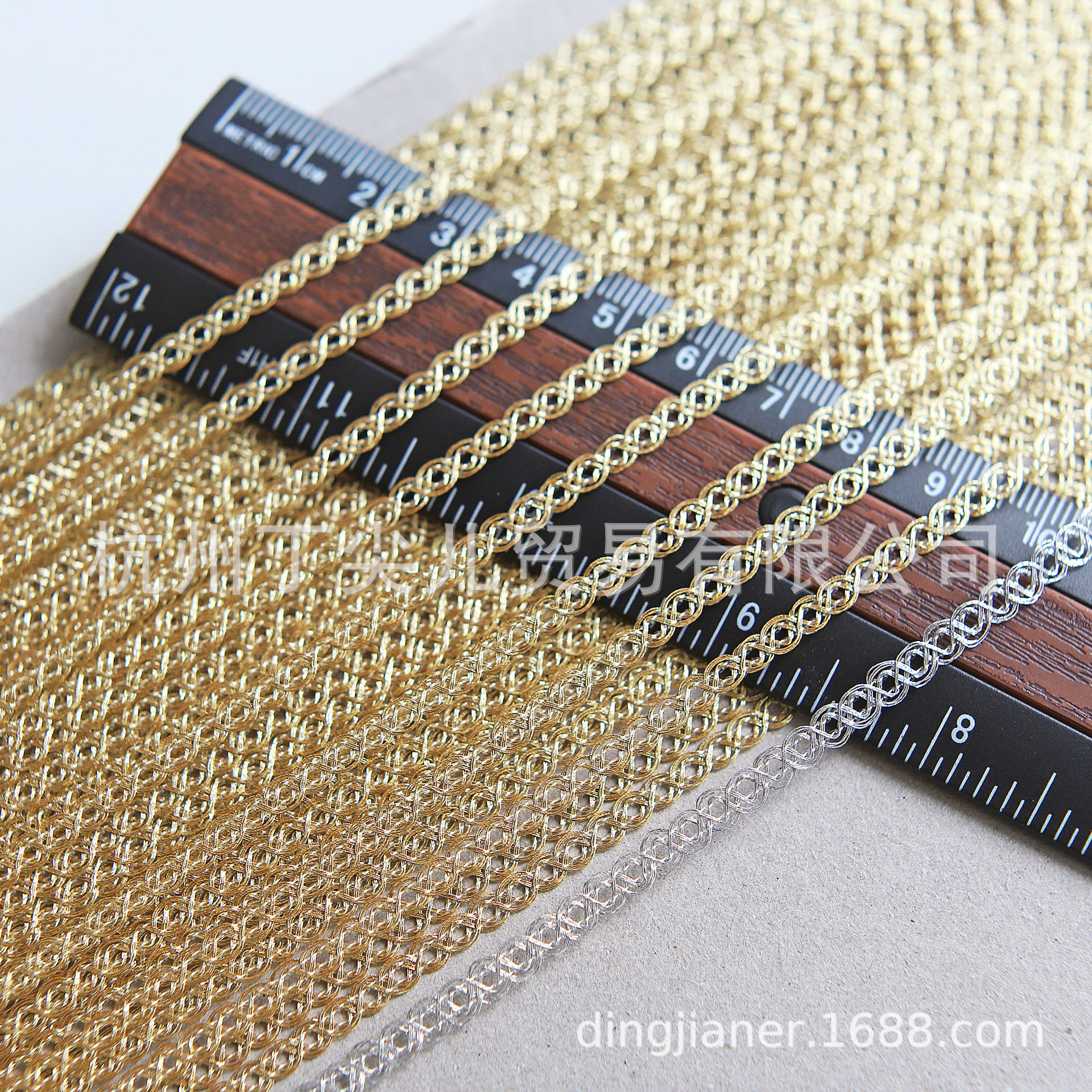 4mm进口金银线八字形圈圈织带礼服汉服洋装BJD娃衣金银色花边辅料
