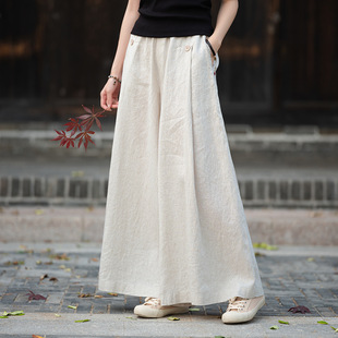 High-End Linen Women's New Artistic Full-Linen Thin Casual Wide-Leg Pants Linen Meditation Yoga Wide-Leg Pants