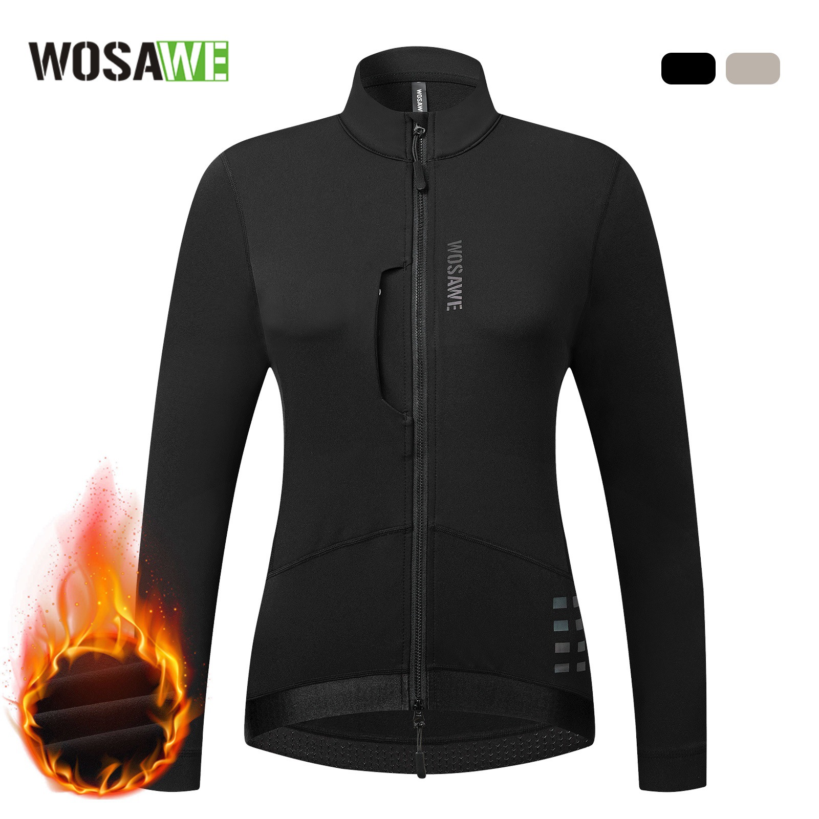 Wosawe Autumn and Winter Velvet Warm Cycling Long-Sleeved Jacket Windproof and Cold-Proof Jacket Top Road Cycling Jersey