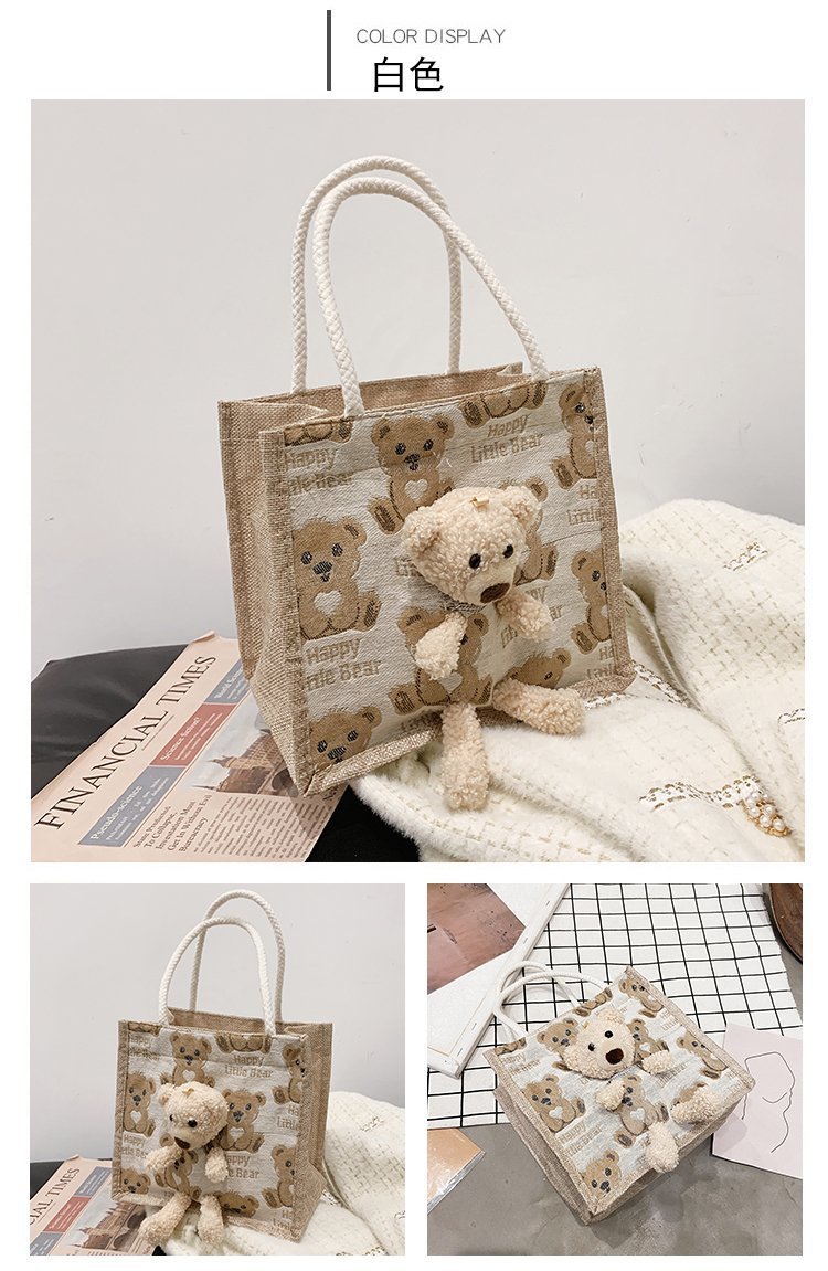 Portable lunch box, canvas bag 2021 new Korean version Instagram college student class bear tote bag undefined