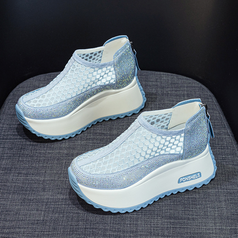 Giày sandal nữ đế dày tăng chiều cao mũi tròn lưới thoáng khí phong cách thể thao — M2839 màu xanh lam, M2839 màu be, M2839 màu đen, M2839 màu tím