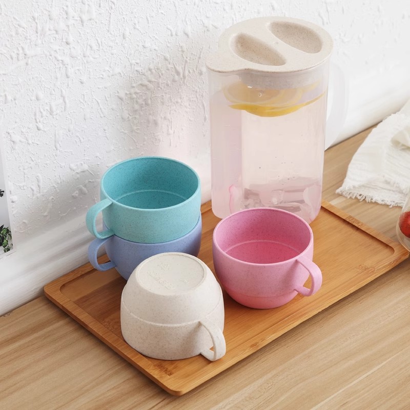 Camping al aire libre de paja de trigo tetera de agua fría doméstica set ecológico tetera de agua fría con taza resistente a altas temperaturas tetera de jugo