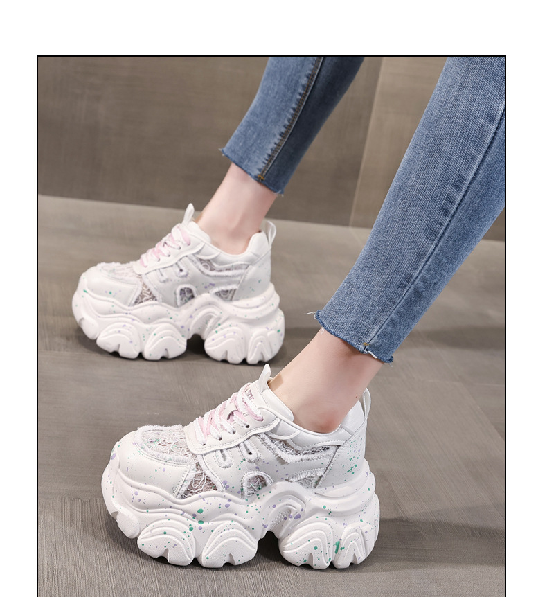 Giày sneaker nữ đế dày chunky lưới thoáng khí tăng chiều cao — Màu trắng chi tiết 12