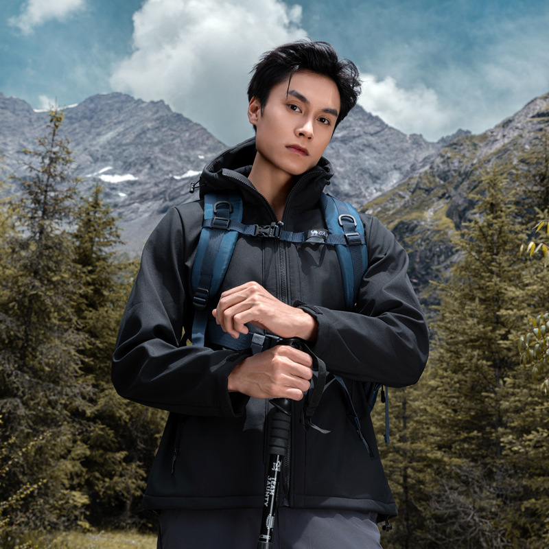 Al aire libre chaqueta de asalto con capuz de pesca con capuz para hombres de otoño y invierno chaqueta de montaña impermeable con capuz de lana para mujeres