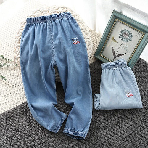 2024 New Children's Summer Tencel Denim Jeans Loose Unisex Kids Denim Jeans Kindergarten Daily Wear