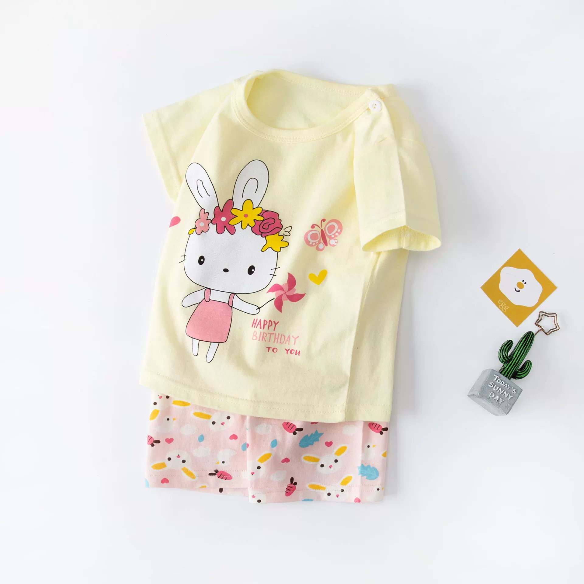 Children's Cotton Short-Sleeve Pajama Set, T-Shirt & Shorts, Cute Prints, Sizes 73–130 cm