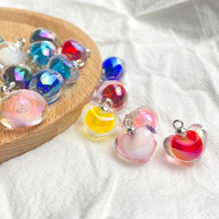 Acrylic plating AB love pendant double color gold beaded diy bracelet head rope pendant jewelry single hanging material