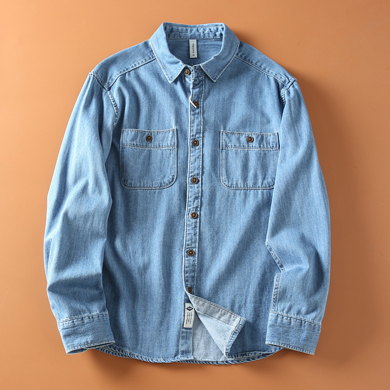 Retro denimskjorte til mænd løs pasform forår og efterår_voghion.com