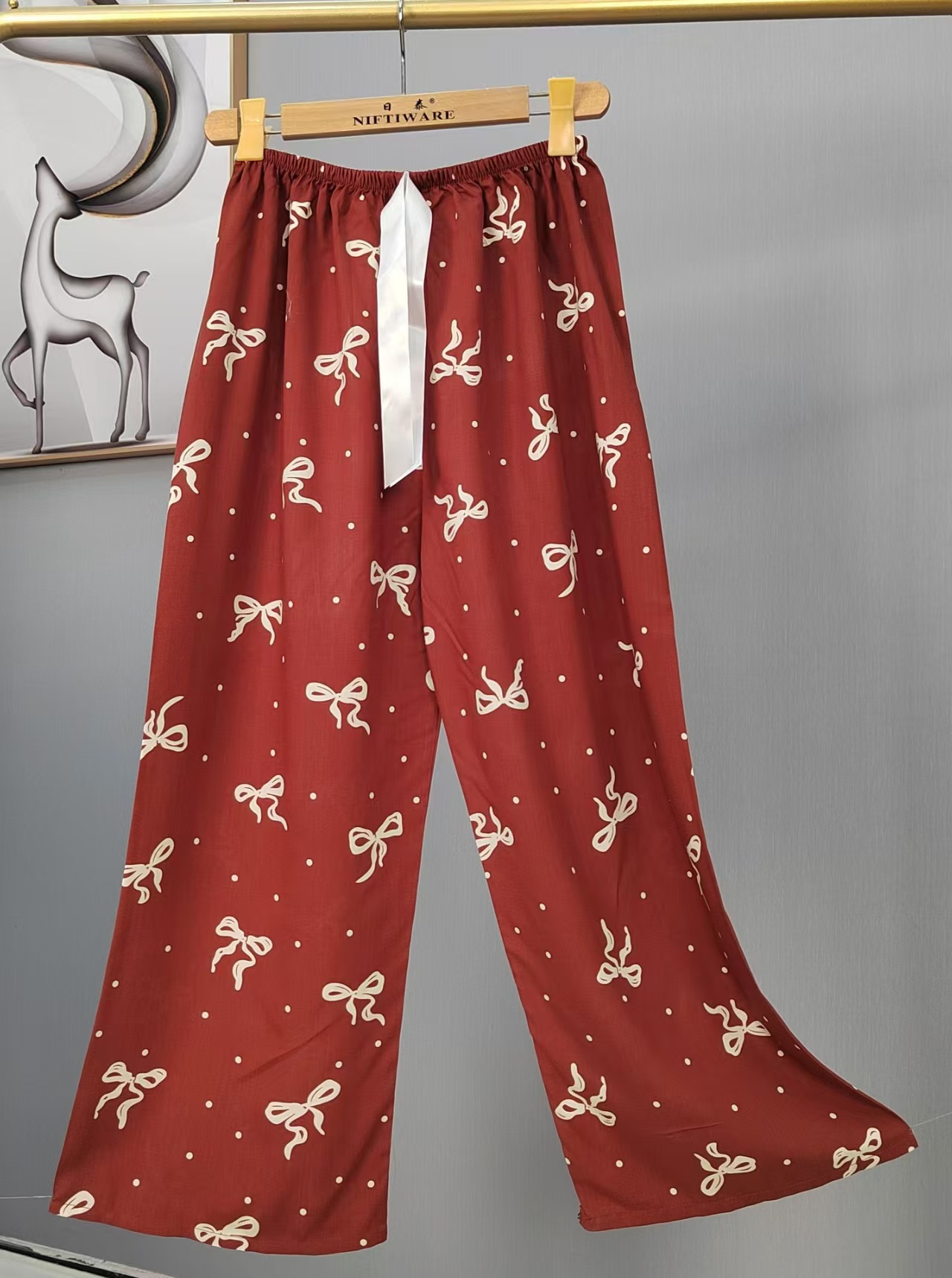 Pijama de seda de algodón para mujer, pantalones anchos de mujer embarazada de seda de algodón con estampado fino de verano