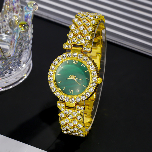 New women's diamond small green quartz watch watch love bracelet jewelry set crystal women's watch light luxury
