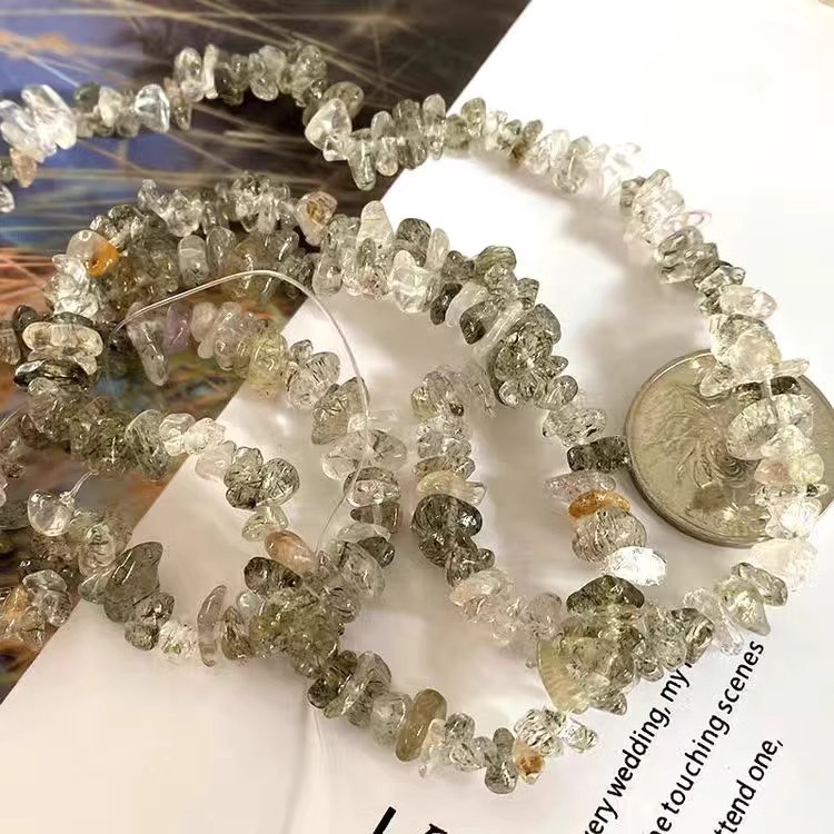 천연 전기석 머리 자갈 긴 끈 자갈 5-7mm 길이 약 85cm