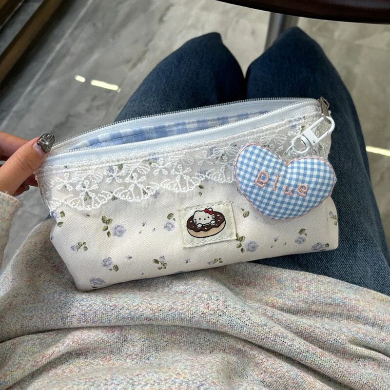 Lace-Trimmed Printed Kt Pencil Case with an Instagram-Worthy Design, High Aesthetic Stationery Bag for Female Students, Large Capacity Pencil Storage Bag Lace-Trimmed Printed Kt Pencil Case with an Instagram-Worthy Design, High Aesthetic Stationery Bag for Female Students, Large Capacity Pencil Storage Bag