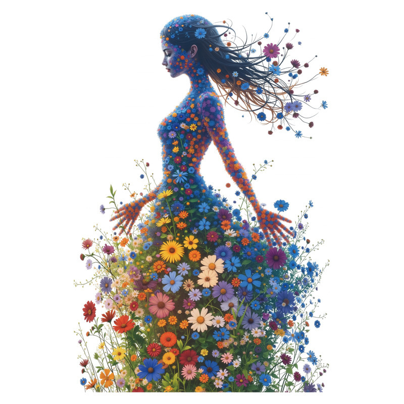 花朵精灵背景墙装饰贴画美女剪影卧室沙发墙可移除装饰贴画 69173|undefined