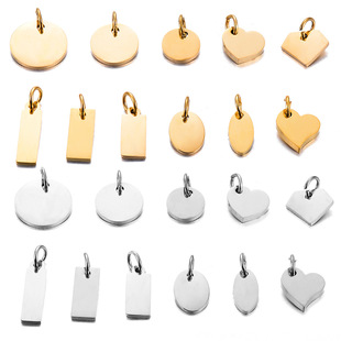 Stainless steel polished small tag heart round oval rectangular diamond shape DIY necklace bracelet tail pendant