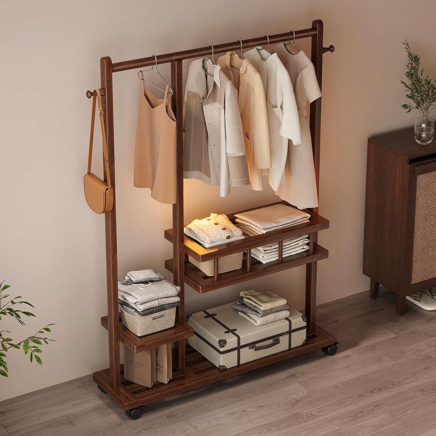 Percha de ropa simple multifuncional suelo doméstico vertical armario estante de almacenamiento de ropa percha de ropa percha de sombrero