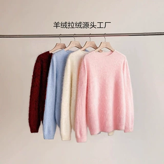 濮院羊毛衫针织衫圆领/V领无缝拉绒羊绒衫女毛衣羊绒针织厂接订单