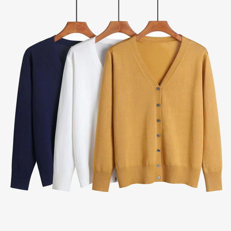2024 Spring New V Neck Wool Knitted Cardigan Women's Loose Casual Easiest for Match Long Sleeve Button Top Tops