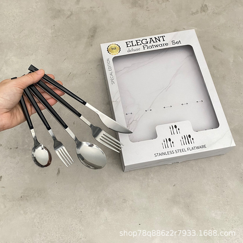 Stainless steel cutlery set, including a knife, fork, and spoon, perfect for steak, desserts, and Western-style dining; a gift box set suitable for hotels and restaurants Stainless steel cutlery set, including a knife, fork, and spoon, perfect for steak, desserts, and Western-style dining; a gift box set suitable for hotels and restaurants