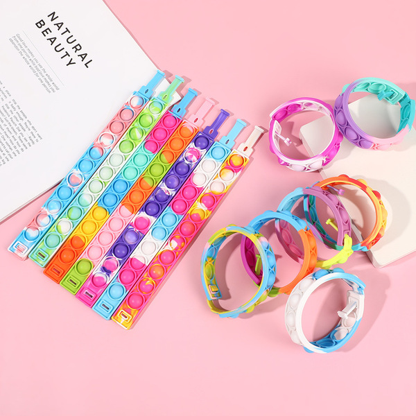 Creative Kidsren's Silicone Bracelet Finger Bubble Press Decompression Bracelet Cartoon Contrasting Color Fun Educational Bracelet
